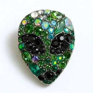 Galaxy Cosmic Vibe 💫 Multicolor Crystal Rhinestone Green Alien Head Brooch 👽